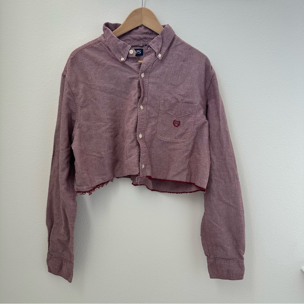 Chaps Ralph Lauren Oxford Burgundy cropped button shirt
